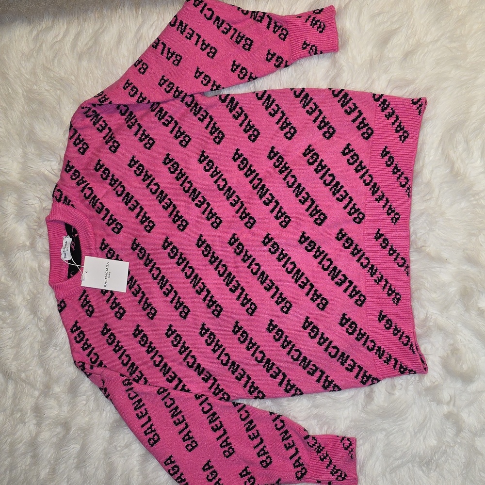Balenciaga Vibrant Pink Logo Crew Neck Sweater